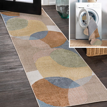 Pebble Geometric Kids & Novelty Machine-washable Area Rug